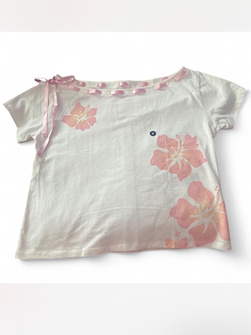 Hollister Easy Off-The-Shoulder Tie Hibiscus T-Shirt